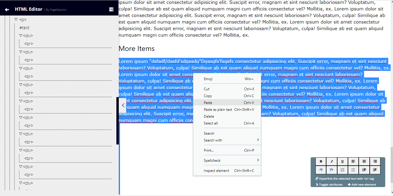 Picture of a HTML Editor's right-click options