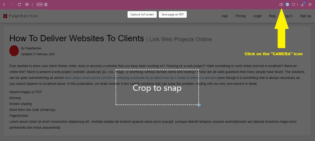 For example Opera for desktop allows the user to screenshot the website being viewed.